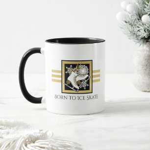 Caneca Patins de Gelo Personalizados com Brilho Dourado