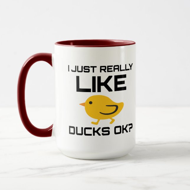 Caneca Pato Engraçado Eu Gosto Muito De Patos Ok (Esquerda)