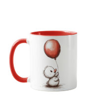 Pato Fluffy Adorável com balão vermelho