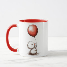 Caneca Pato Fluffy Adorável com balão vermelho