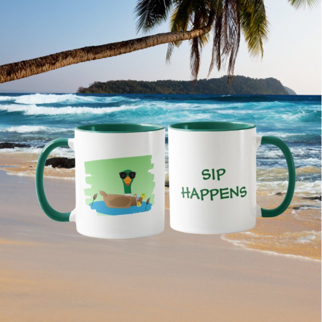 Caneca Pato Relaxado Bebendo no Lago Piada (Criador carregado)
