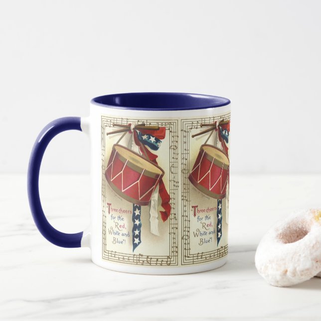 Caneca Pátria Vintage, Tambores com Notas Musicais (Com Donut)