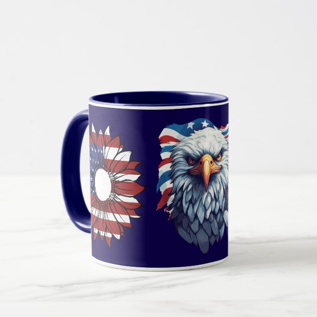 Caneca Patriotic American Eagle Sunflower Flag Navy Combo (Frente Esquerda)