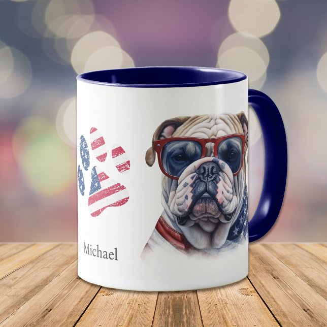 Caneca Patriotic USA Flag Funny Buldogue (Criador carregado)