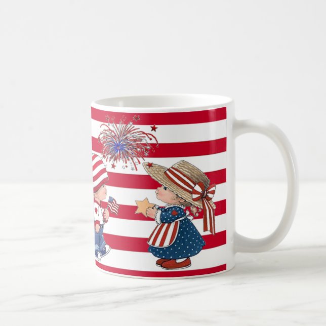 Caneca patriótica americana do menino e da menina (Direita)