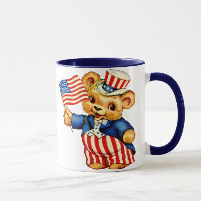 Caneca patriótica do urso do vintage (Direita)