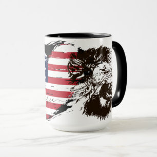 Caneca Patriótico do Leão de Sinalizador Coração Feroz do