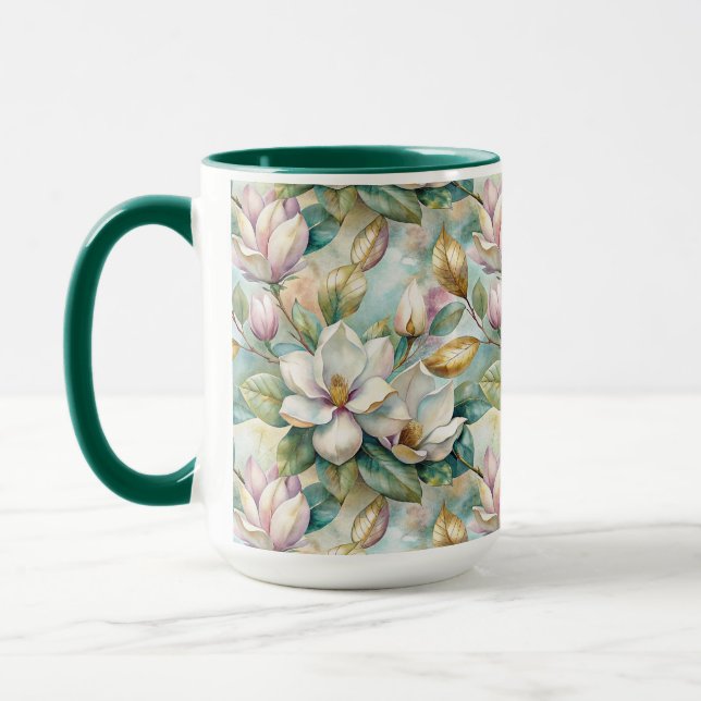 Caneca Pattern Elegant Magnolia Flowers (Esquerda)