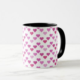 Caneca Pattern of Hearts Stylish Modern White Pink Chic 