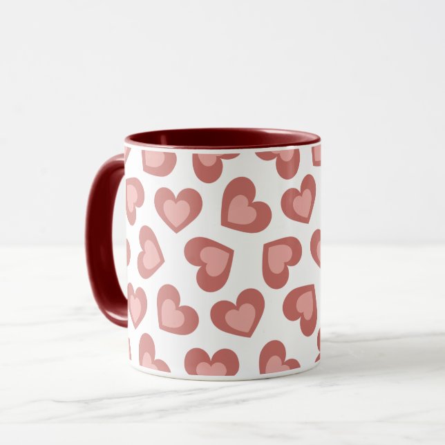 Caneca Pattern of Hearts Stylish Modern White Red Chic (Frente Esquerda)