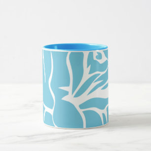 Caneca Pau azul floral desenhado em combinação
