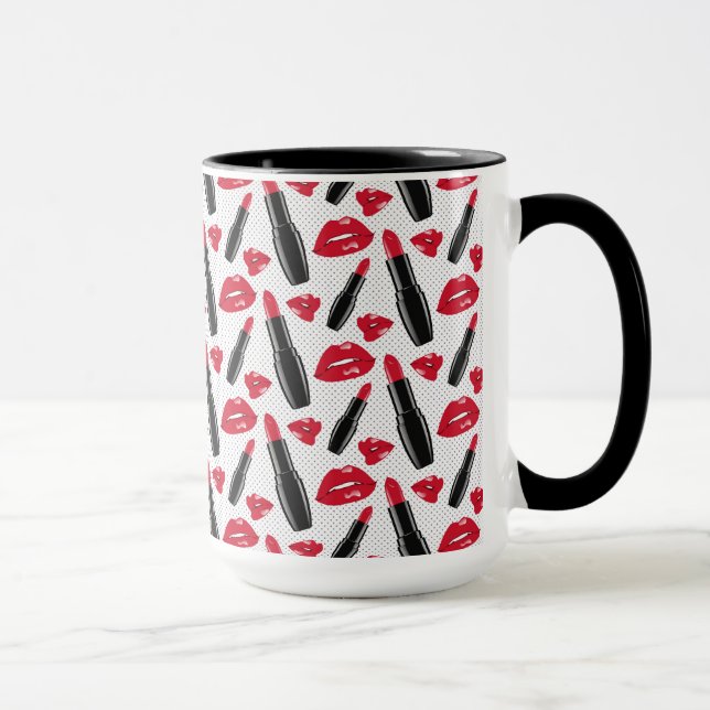 Caneca Pau De Lábio E Lábios Padrão De Bolinhas (Direita)