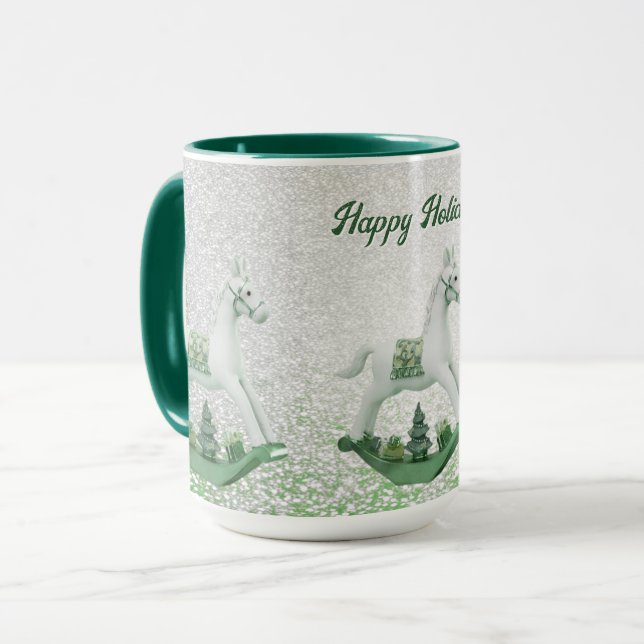 Caneca Pau de Natal Verde de Cavalo Branco (Frente Esquerda)