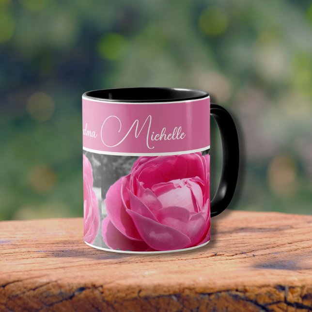 Caneca Paul Neyron Pink Rose Photo (Perfect deep pink heirloom rose with warm pink band to personalize.)