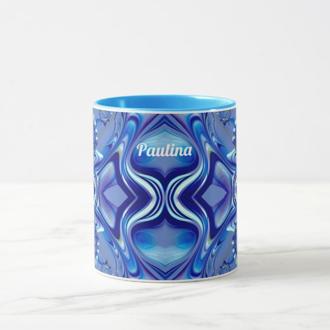 Caneca PAULINA ~ Zany 3D Fractal ~ Sombras de Azul (Centro)