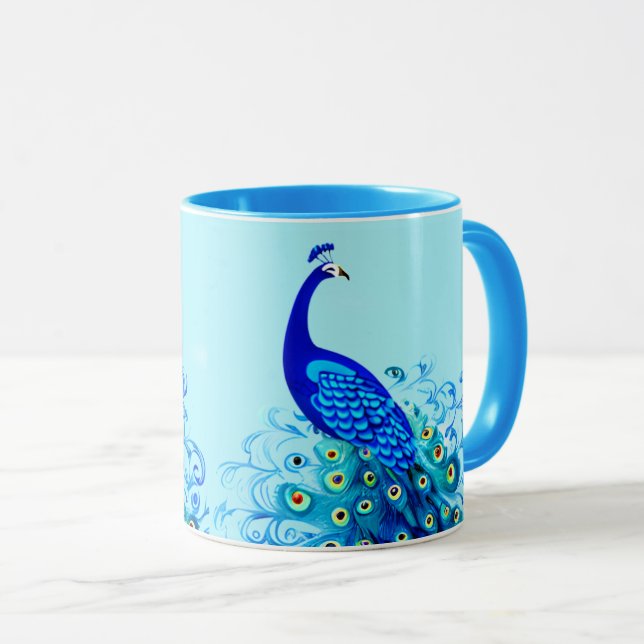 Caneca Pavão em Turquesa e Azul Cobalto (Frente Esquerda)