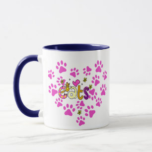 Caneca Paw Imprime Alça Branca De Coração Cor-De-Rosa Mol