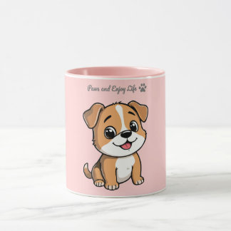 Caneca Paws and Enjoy Life Cute Puppy Mug – Pastel Pink