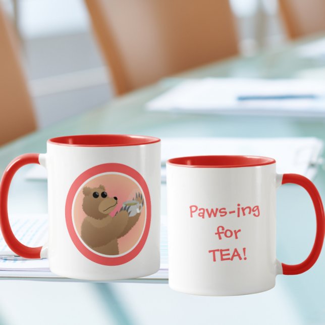 Caneca Paws-ing for Tea Cute Bear Morning Tea Pun (Criador carregado)