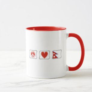 Caneca Paz Ame Bandeira do Nepal com Praças Cardíacas