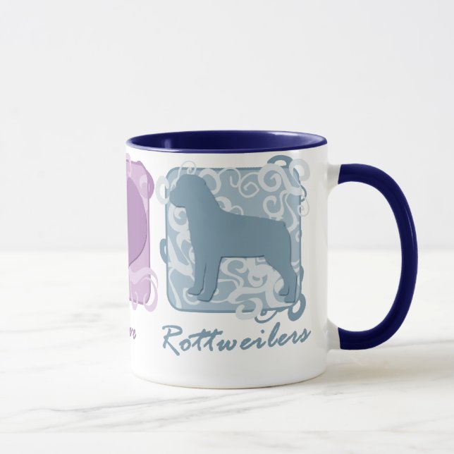 Caneca Paz, amor, e Rottweilers Pastel (Direita)