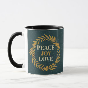 Caneca Paz Azul-Verde, Joy, Dourada Fúria de Natal