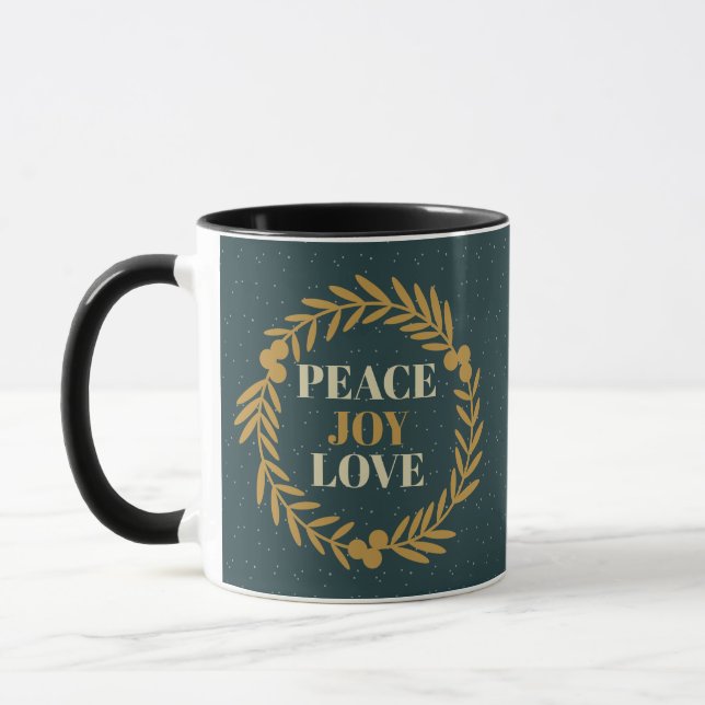 Caneca Paz Azul-Verde, Joy, Dourada Fúria de Natal (Esquerda)