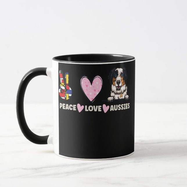 Caneca Peace Love Aussies Dog Aussie Shepherd Lover (Esquerda)