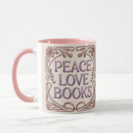 Caneca Peace Love Books Pink Combo Mug