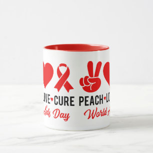 Caneca Peace Love Cure Sensibilização para a SIDA