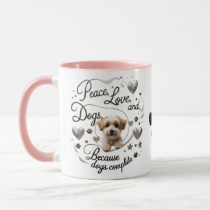 Caneca Peace Love Dogs Combo Mug - Cute Puppy Heart