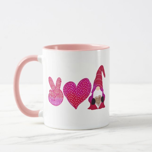Caneca Peace Love Gnomo | Sublimação do Dia dos Namorados (Esquerda)