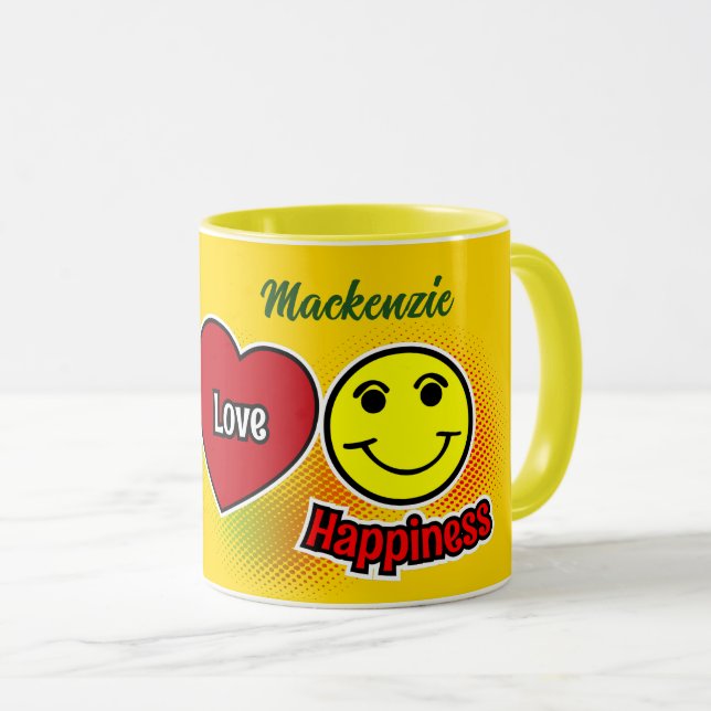 Caneca Peace Love Happiness Yellow (Frente Esquerda)