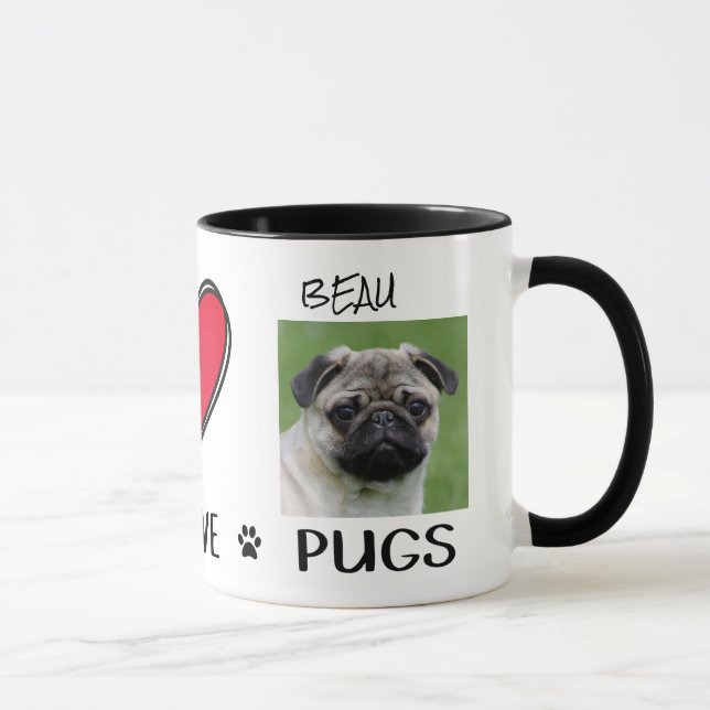 Caneca Peace Love Pugs Lovers (Direita)