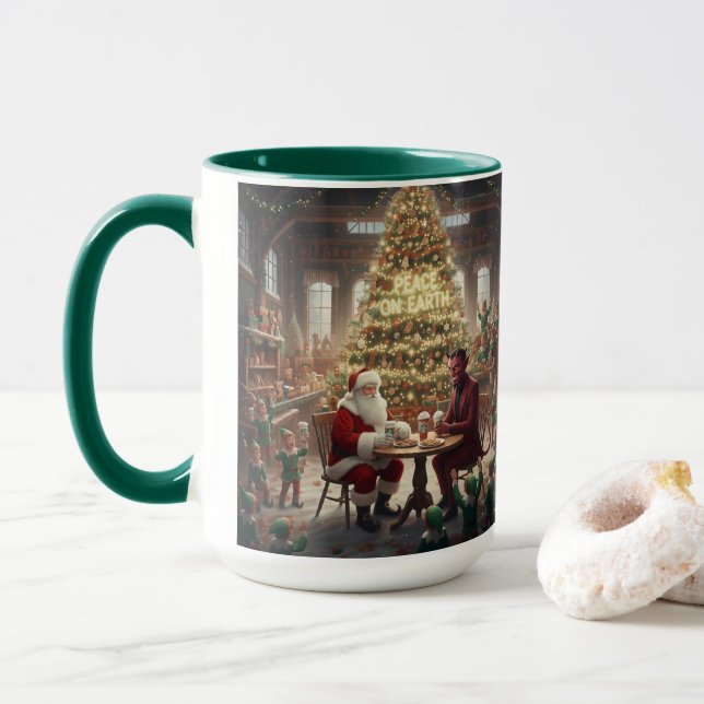 Caneca Peace on Earth Christmas Mug AI Used (Com Donut)