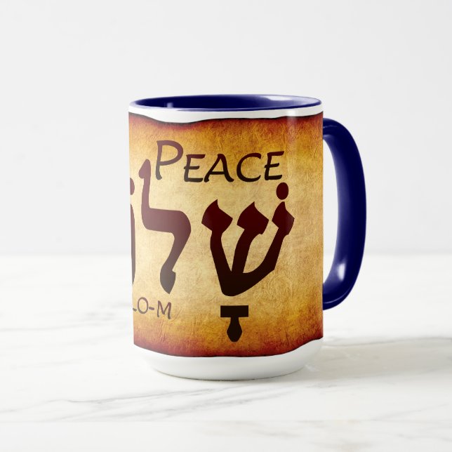 Caneca Peace Shalom in Hebrew Mug (Frente Esquerda)