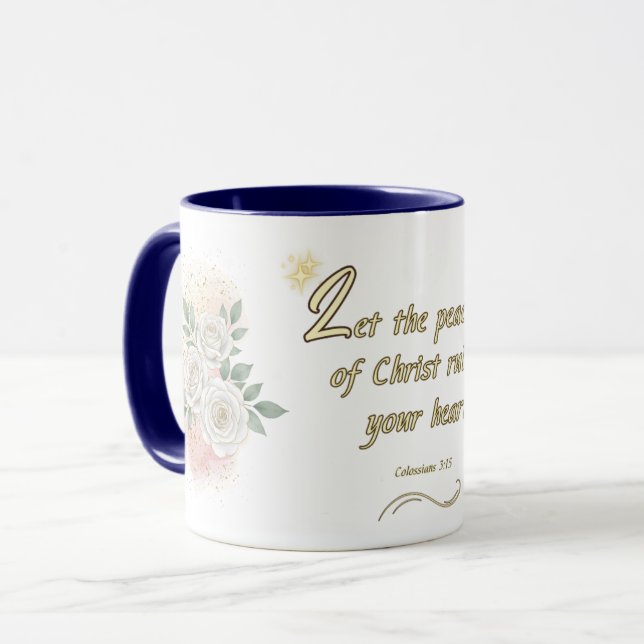 Caneca Peaceful Hearts Mug Colossians 3:15 (Frente Esquerda)