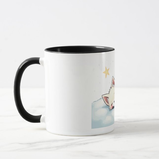 Caneca Peaceful Kawaii Arctic Fox Starry Night Winter (Esquerda)