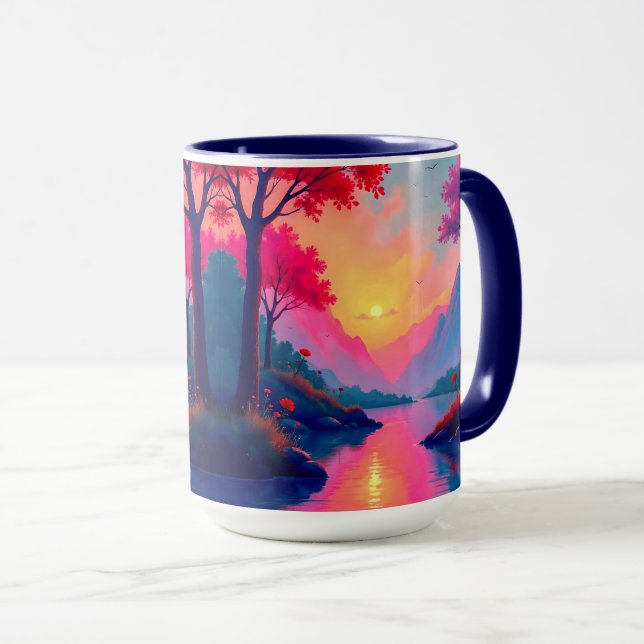 Caneca Peaceful Sunset Mountains Fantasy Landscape (Frente Esquerda)
