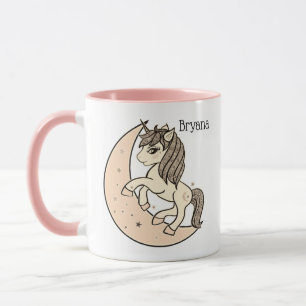 Caneca Peachy Blush Rosa Celestial Lua & Estrelas Unicórn