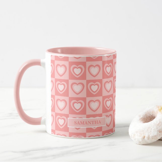 Caneca Peachy Pink Retro Hearts Valentine’s Gift (Com Donut)