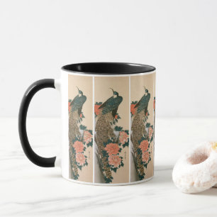 Caneca Peacock and Peonies by Hiroshige, Arte Japonesa