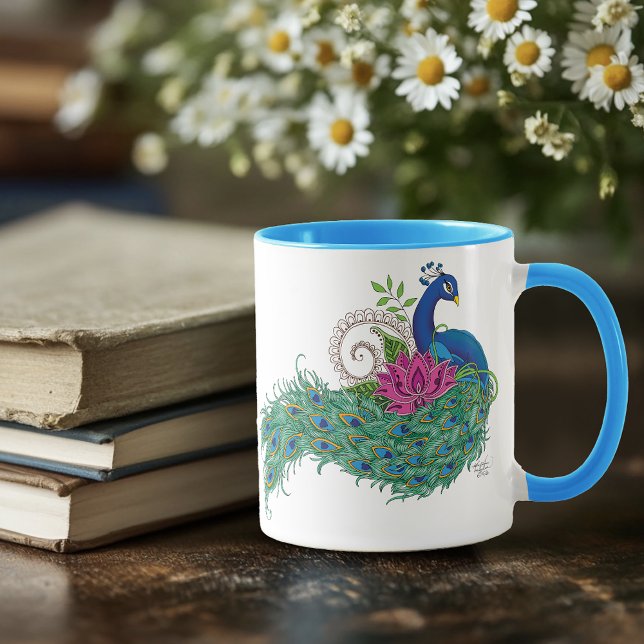 Caneca Peacock Blue Lotus Flower Henna (Criador carregado)