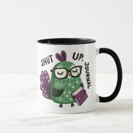 Caneca Peacock com óculos - "Cala-te, Diário" Engraçado