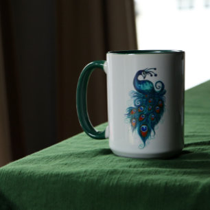 Caneca Peacock Feathers Teal Peacocks
