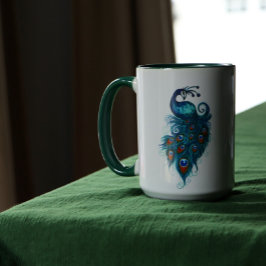 Caneca Peacock Feathers Teal Peacocks