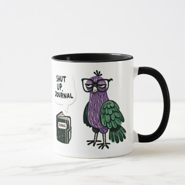 Caneca Peacock na moda com óculos - "Cala a boca, Diário" (Direita)