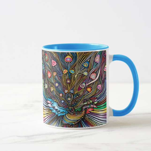 Caneca Peacock surpreendente na arte do estilo Huichol (Direita)