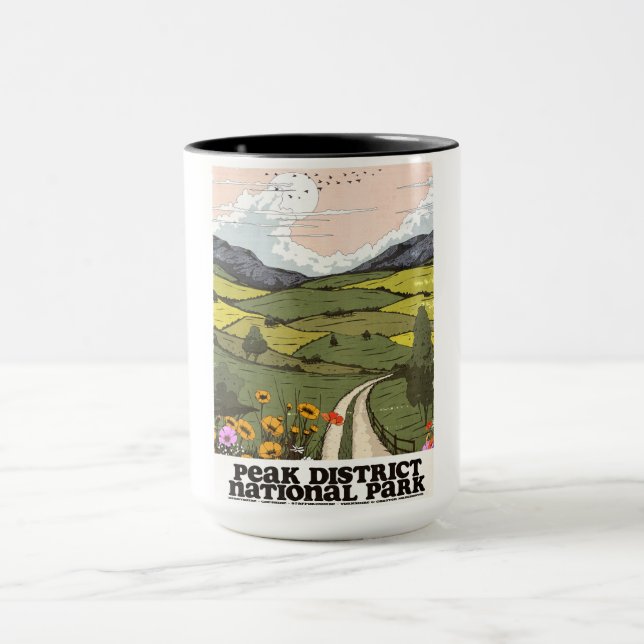 Caneca Peak District National Park vintage Travel Poster. (Centro)
