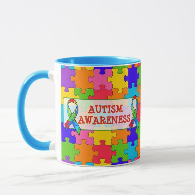 Caneca Peças de Puzzle da Fita de Conscientização  (Esquerda)